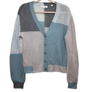 Lg Chinti & Parker Wool Cashmere Color Block Cardigan Sweater Blue Gray Luxury